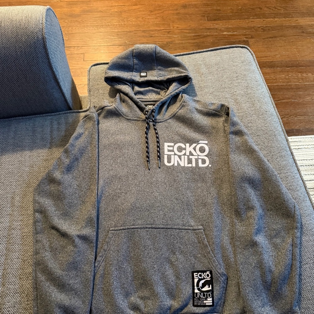 ECKO UNLTD Mens Pullover Hoodie Spellout Tech GREY CHARCOAL NEW NO TAGS SIZE M